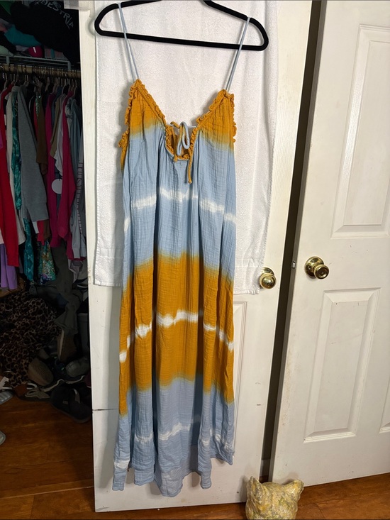 Zara Dresses & Skirts - Zara Blue and Mustard Tie-Dye Maxi Dress